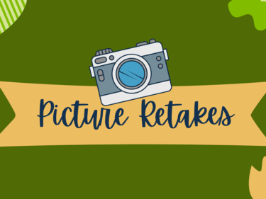 Graphic for Picture Retakes with green background and cartoon camera
