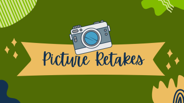 Graphic for Picture Retakes with green background and cartoon camera