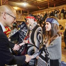 Deputy Superintendent Nathan Ngieng shakes the hand of one of the Indigenous Role Models