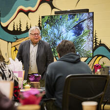 Leader from Semath First Nation address the audience about the importance of the enhancement agreement